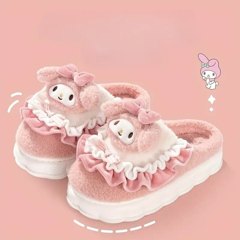 Hello Kitty and Melody Soft Plush Cozy Slippers
