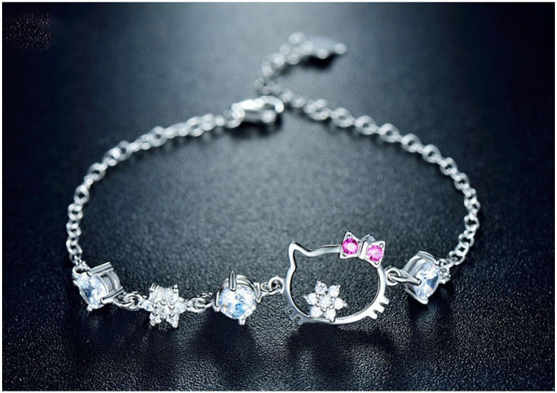 925 Sterling Silver Cute Hello Kitty Bracelet