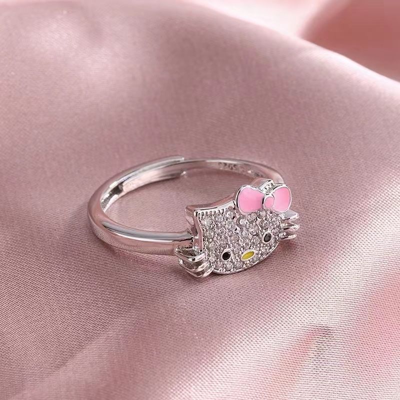 Cute Kitty Open Ring and Necklace Gift for Friends