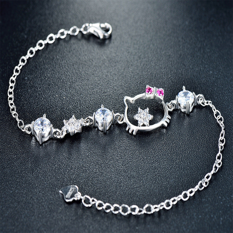 925 Sterling Silver Cute Hello Kitty Bracelet