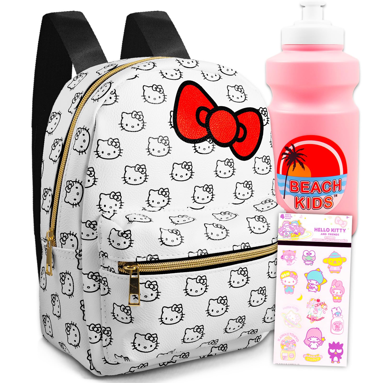 Hello Kitty Mini Backpack for Girls - Bundle with 10" Hello Kitty Backpack with Front Pocket Plus Stickers More | Hello Kitty Backpack for Women