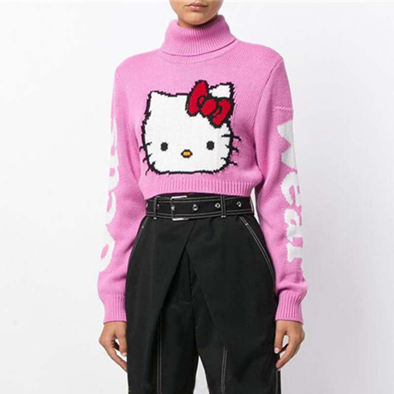 Hello Kitty Harajuku Knit Sweater - High Neck Crop