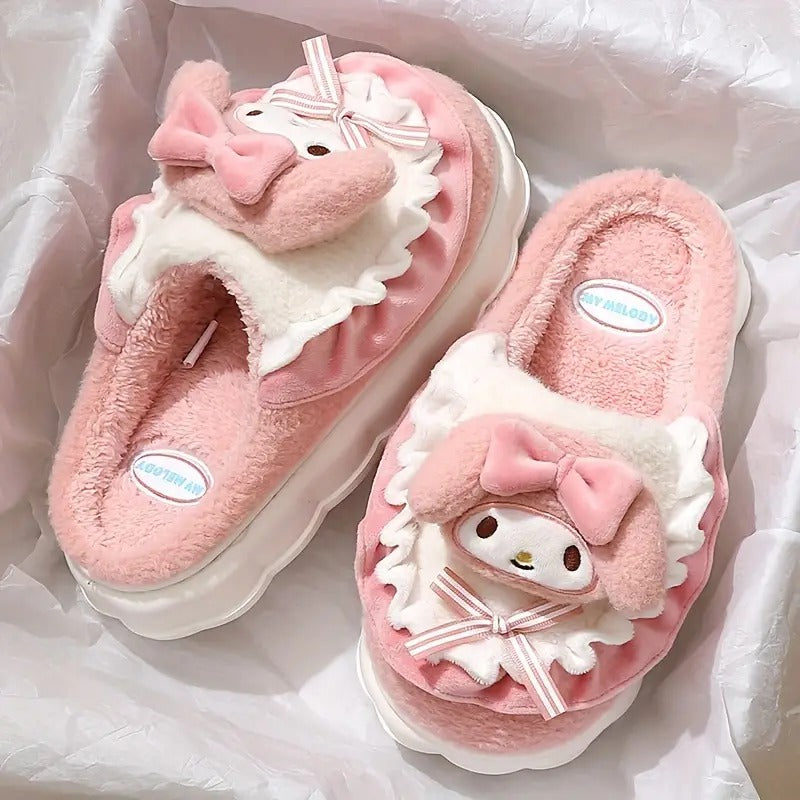 Hello Kitty and Melody Soft Plush Cozy Slippers