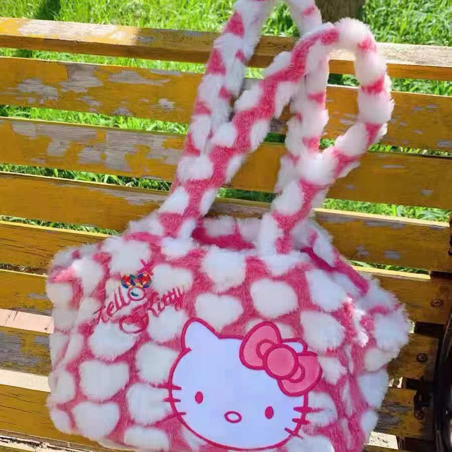 Cute Plush Hello Kitty Shoulder Handbag for Girls