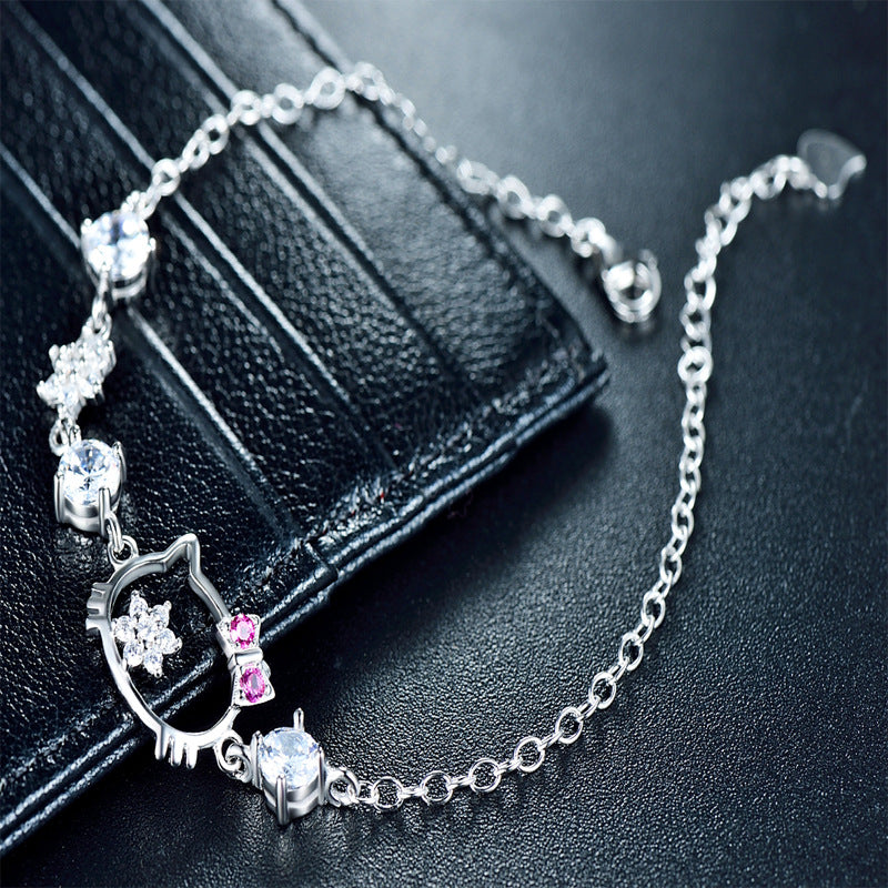 925 Sterling Silver Cute Hello Kitty Bracelet