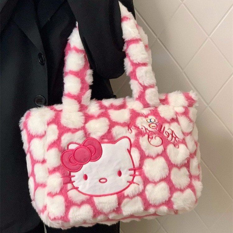 Cute Plush Hello Kitty Shoulder Handbag for Girls