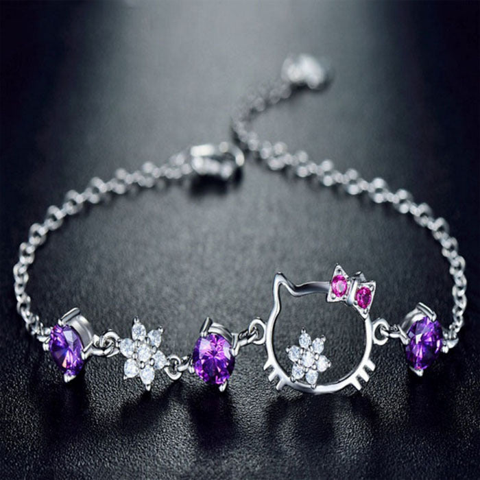 925 Sterling Silver Cute Hello Kitty Bracelet