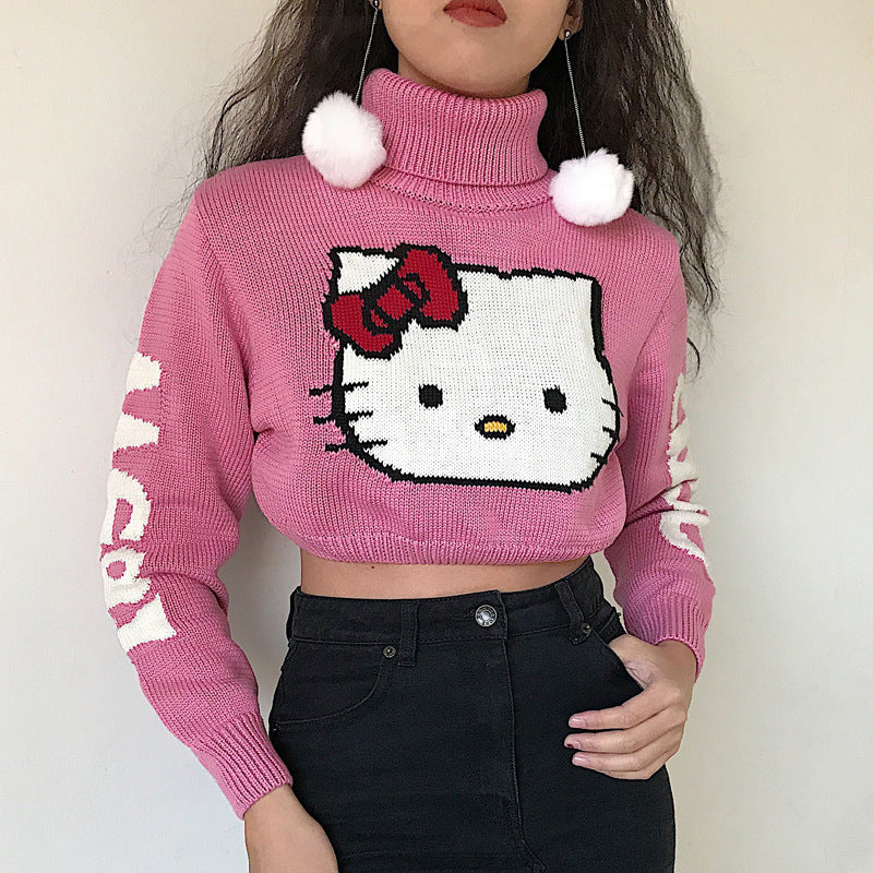 Hello Kitty Harajuku Knit Sweater - High Neck Crop