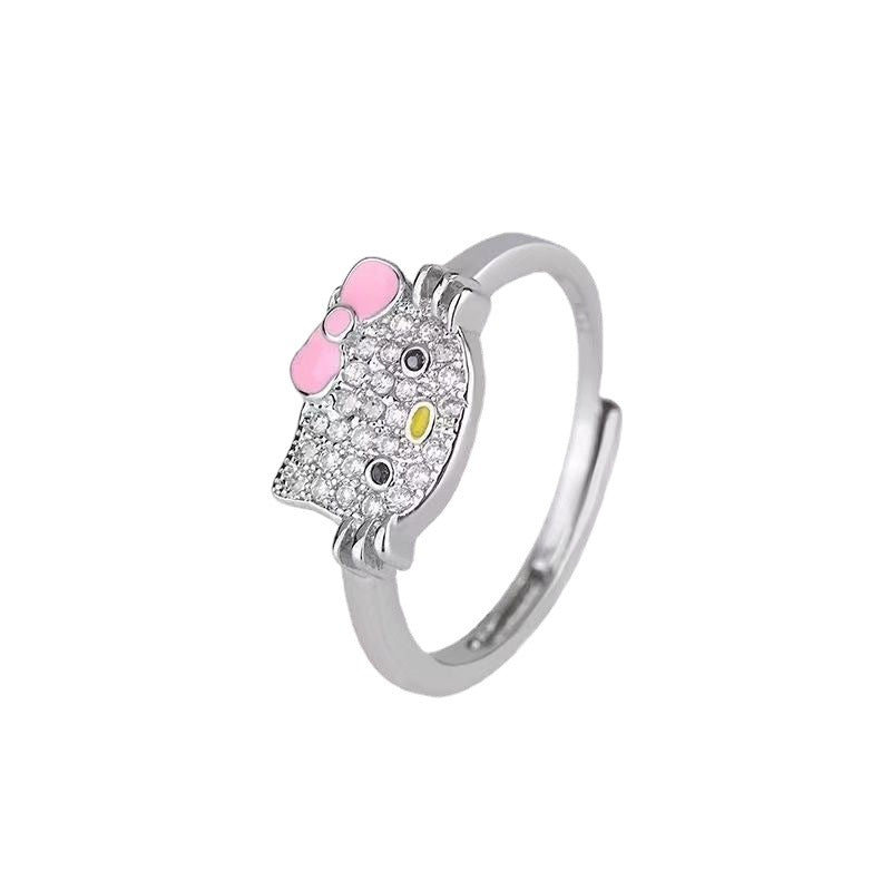 Cute Kitty Open Ring and Necklace Gift for Friends