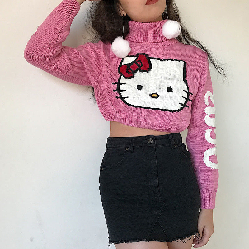 Hello Kitty Harajuku Knit Sweater - High Neck Crop