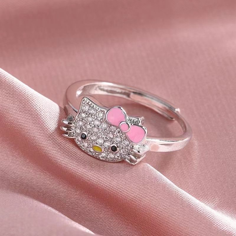 Cute Kitty Open Ring and Necklace Gift for Friends