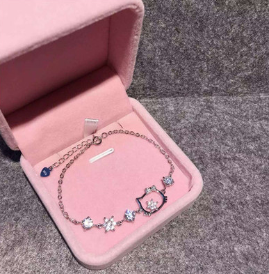 925 Silver Kitty Cat Crystal Bracelet for Women
