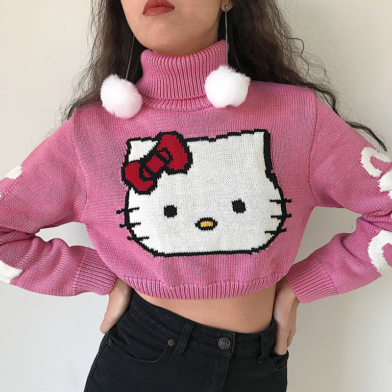 Hello Kitty Harajuku Knit Sweater - High Neck Crop