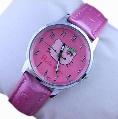 Hello Kitty Cartoon Pink Quartz Watch for Girls